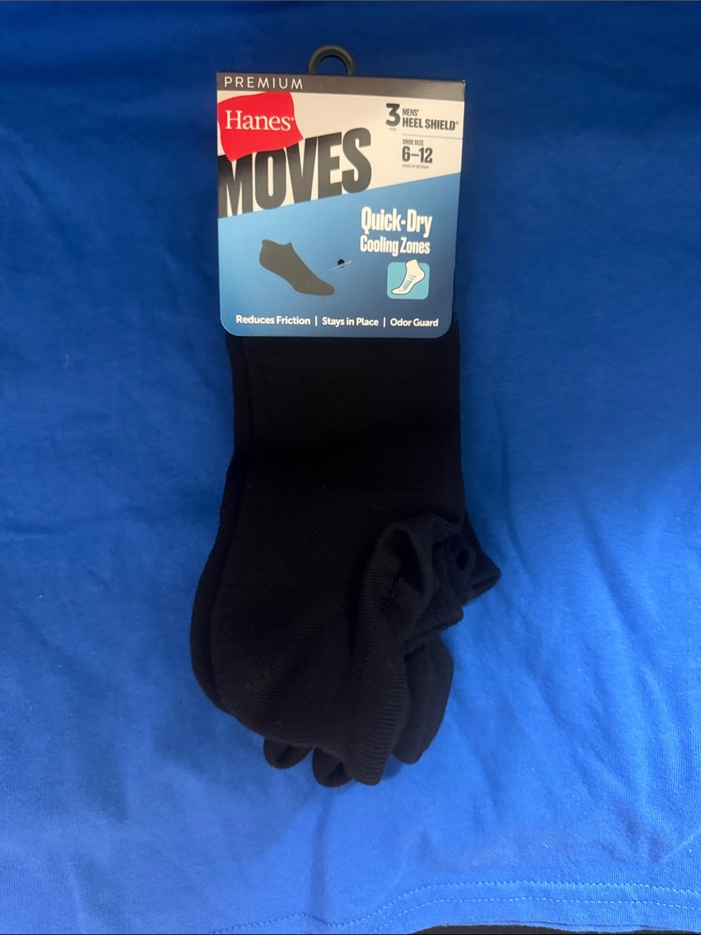 Hanes Men's Moves Quick-Dry Black No-Show Socks - 3 Pack